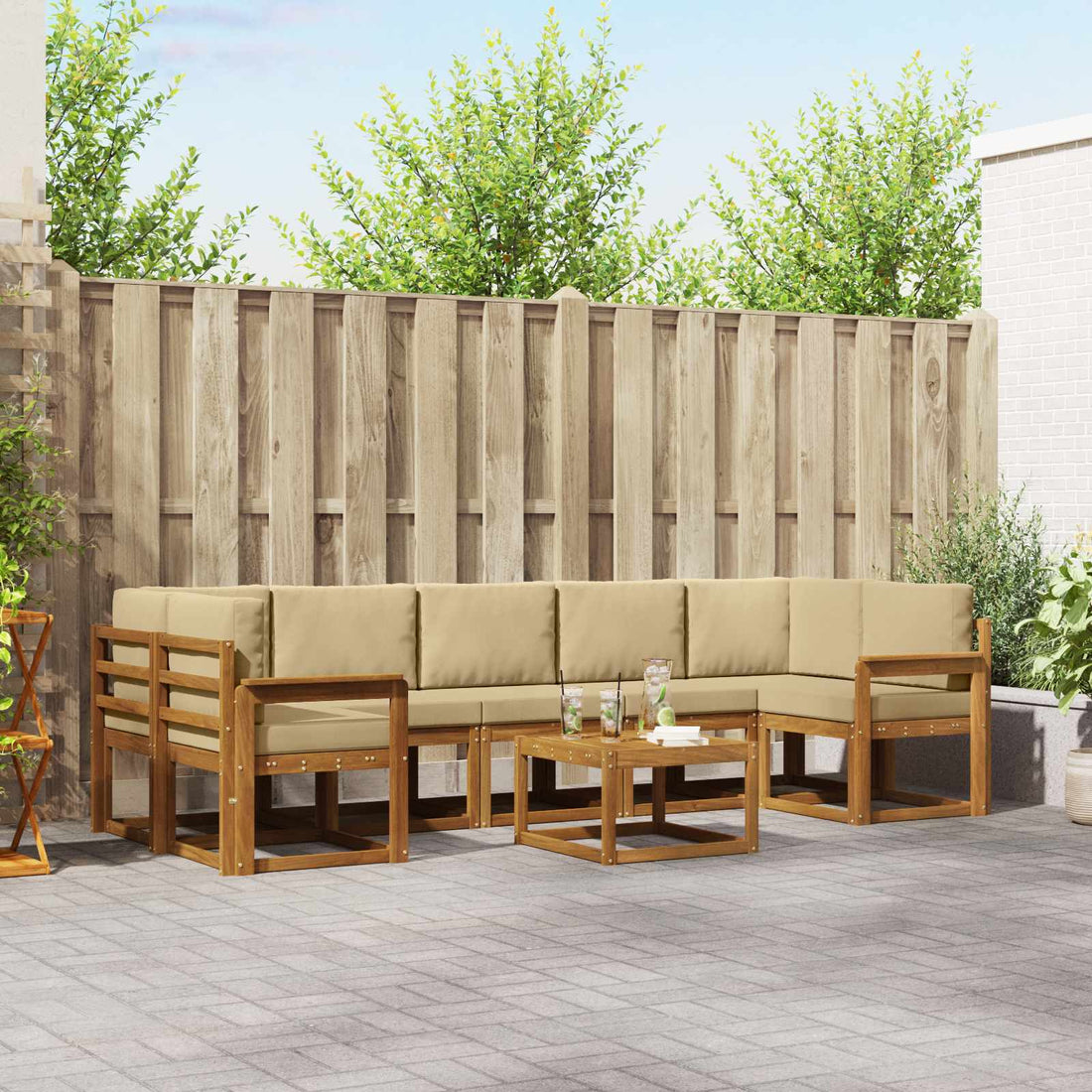 vidaXL Conjunto de sofás de exterior 8 uds. Natural y Beige