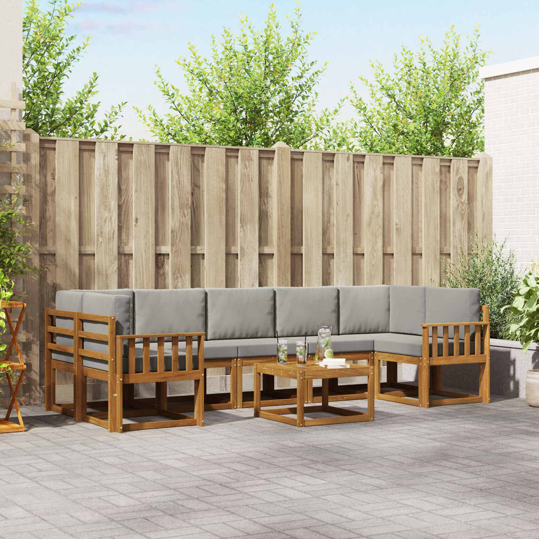 vidaXL Conjunto de sofás de exterior 8 uds. Gris Natural y Claro