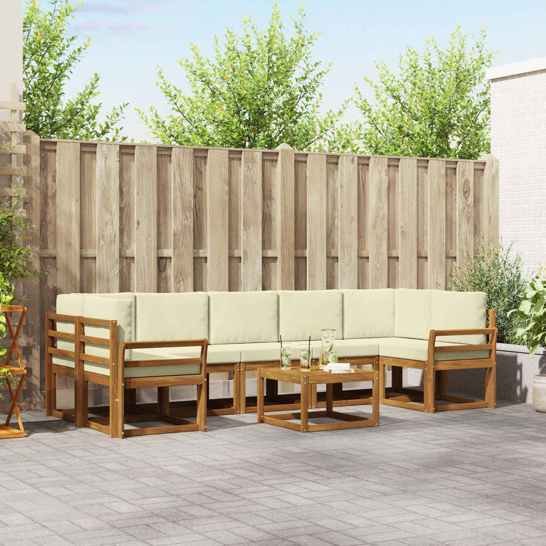 vidaXL Conjunto de sofás de exterior 8 uds. Natural y Crema