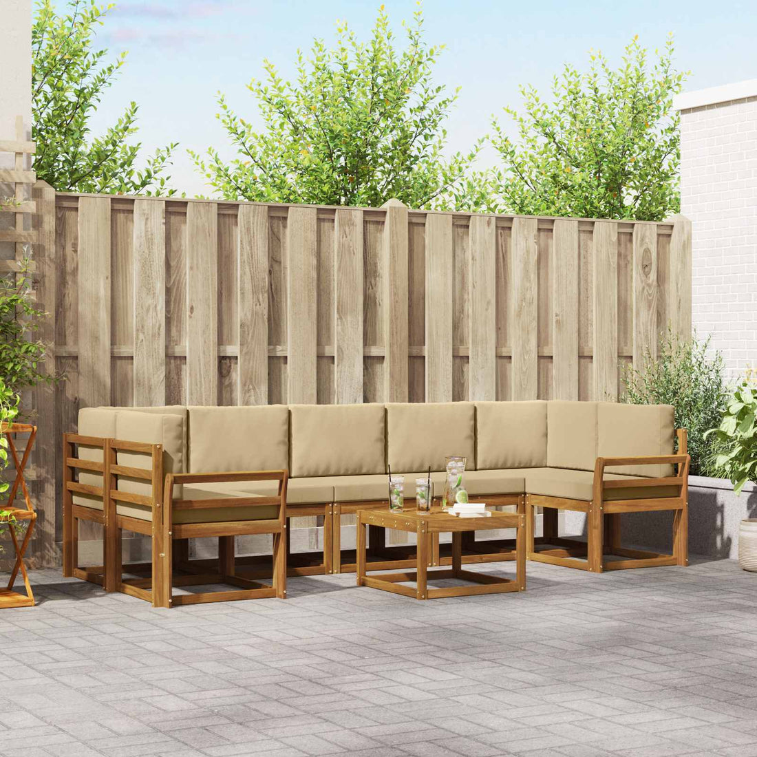 vidaXL Conjunto de sofás de exterior 8 uds. Natural y Beige