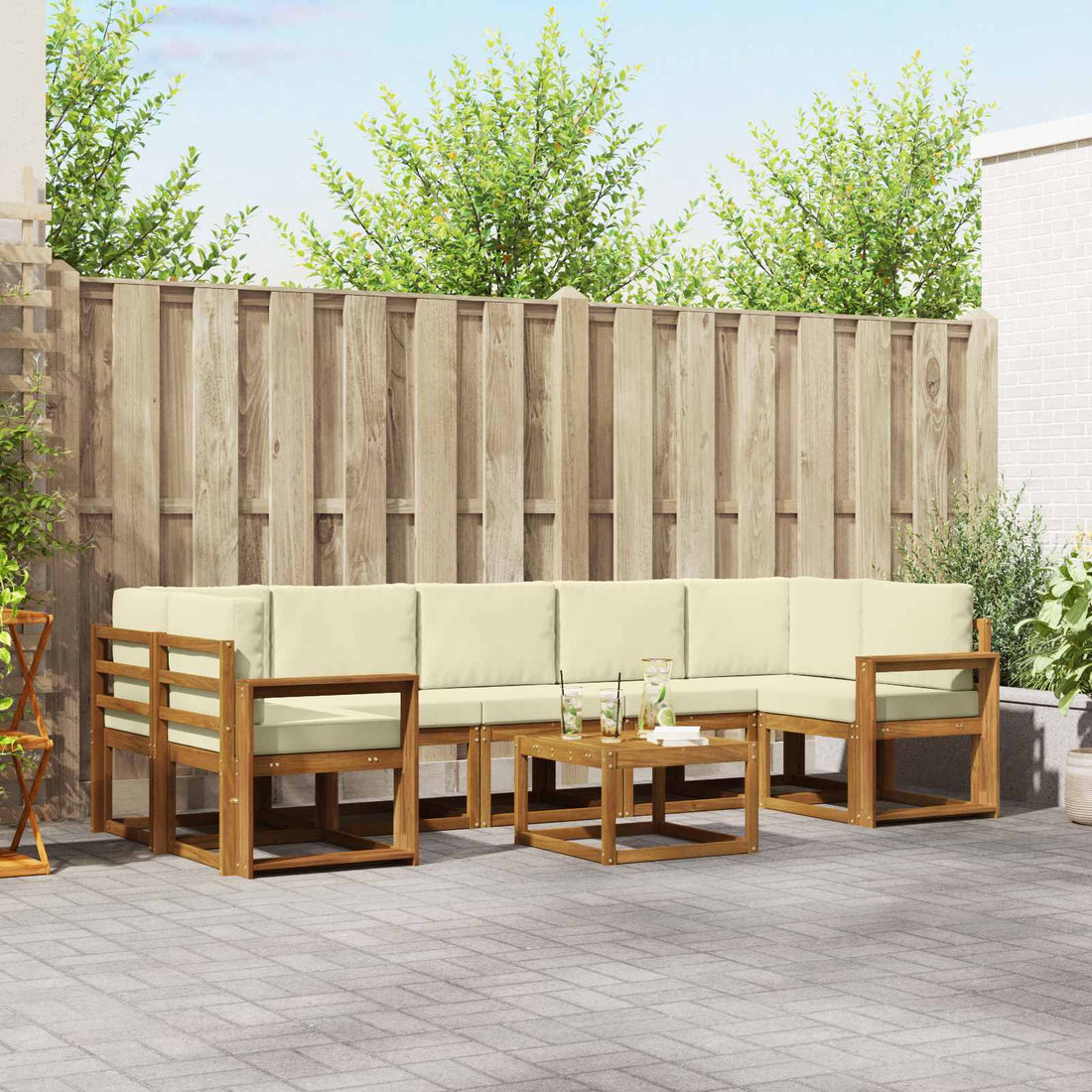 vidaXL Conjunto de sofás de exterior 8 uds. Natural y Crema