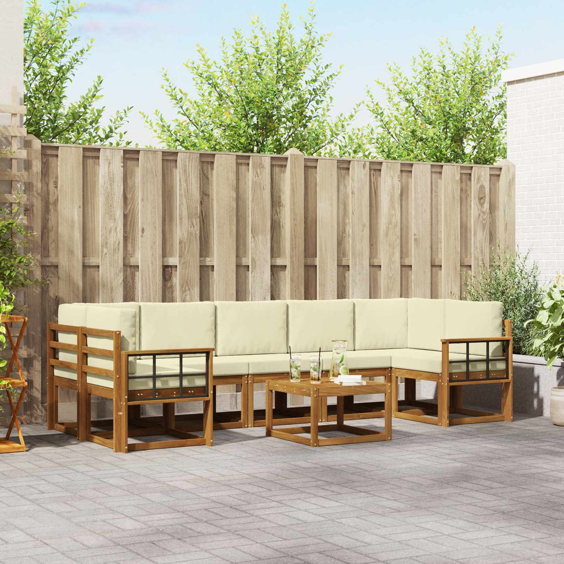 vidaXL Conjunto de sofás de exterior 8 uds. Natural y Crema