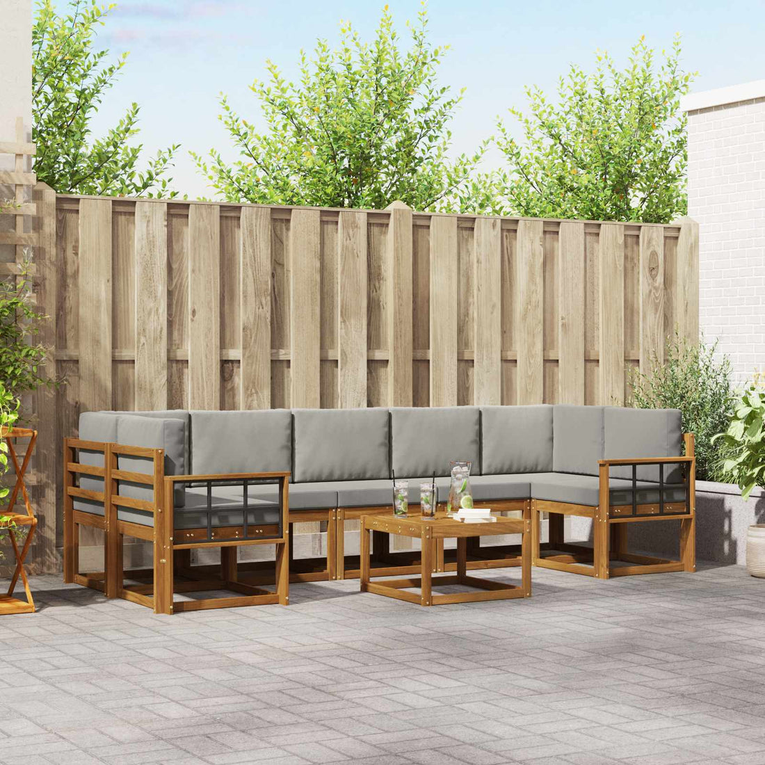 vidaXL Conjunto de sofás de exterior 8 uds. Gris Natural y Claro