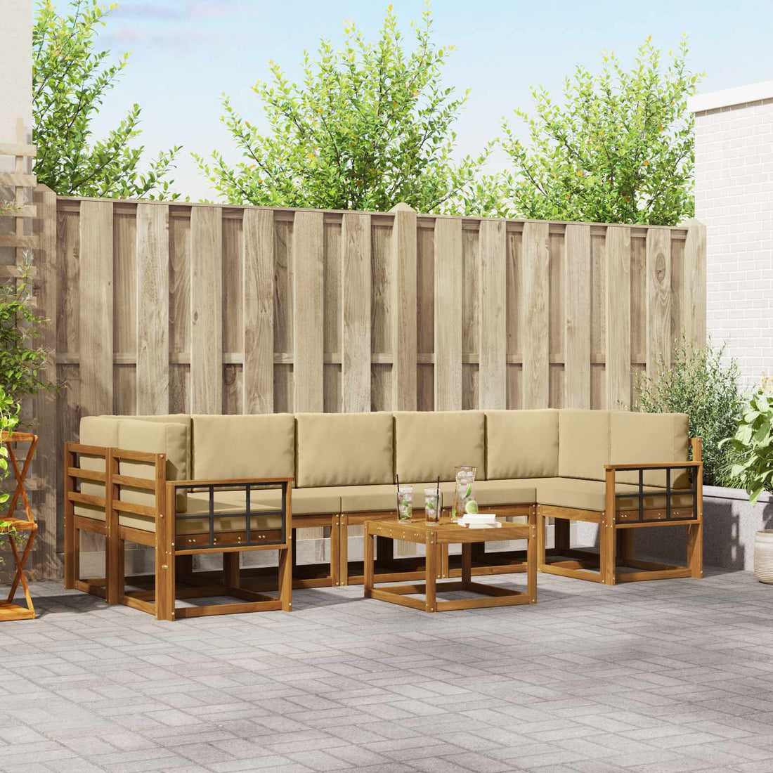 vidaXL Conjunto de sofás de exterior 8 uds. Natural y Beige