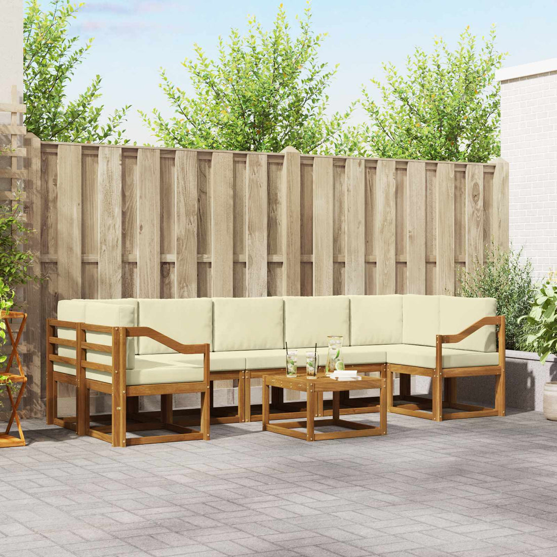 vidaXL Conjunto de sofás de exterior 8 uds. Natural y Crema