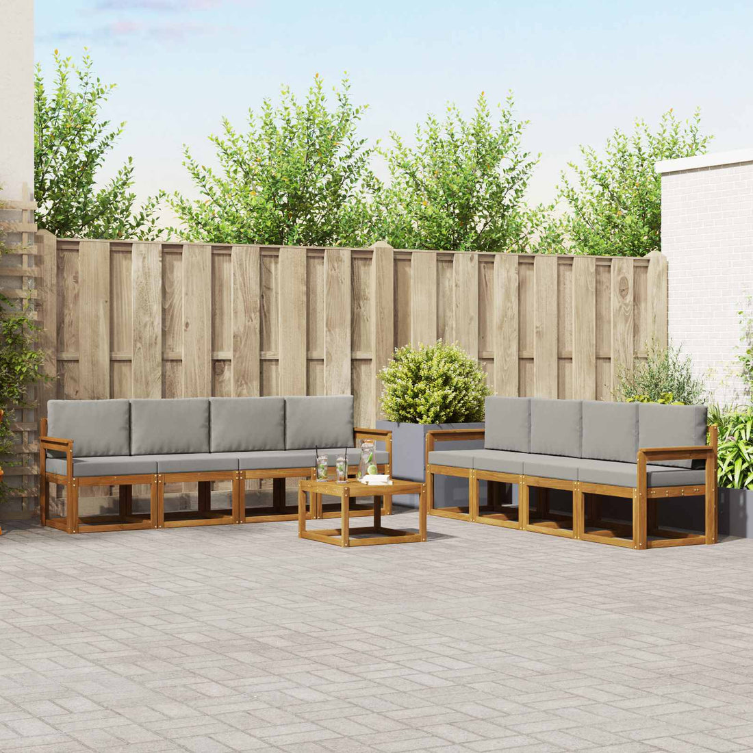 vidaXL Conjunto de sofás de exterior 9 uds. Gris Natural y Claro