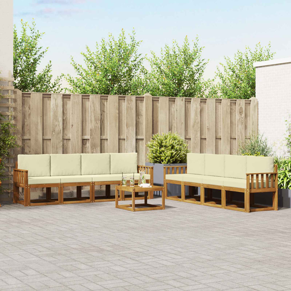 vidaXL Conjunto de sofás de exterior 9 uds. Natural y Crema