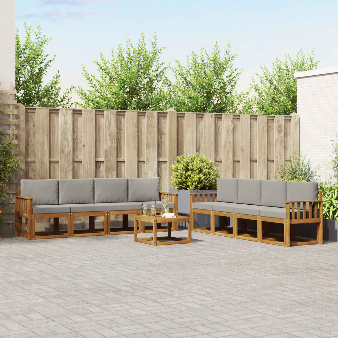 vidaXL Conjunto de sofás de exterior 9 uds. Gris Natural y Claro