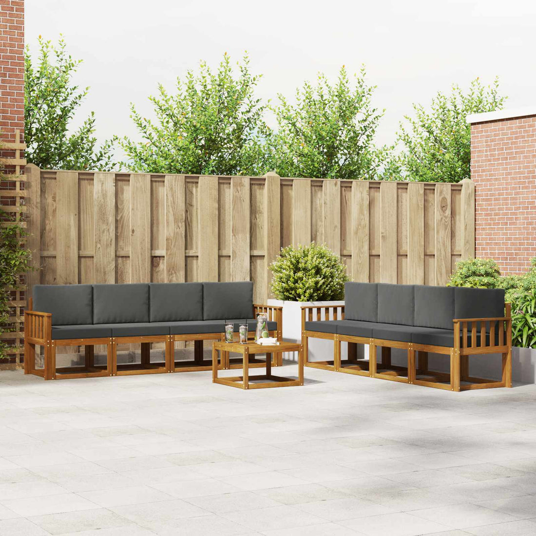 vidaXL Conjunto de sofás de exterior 9 uds. Natural y Antracita