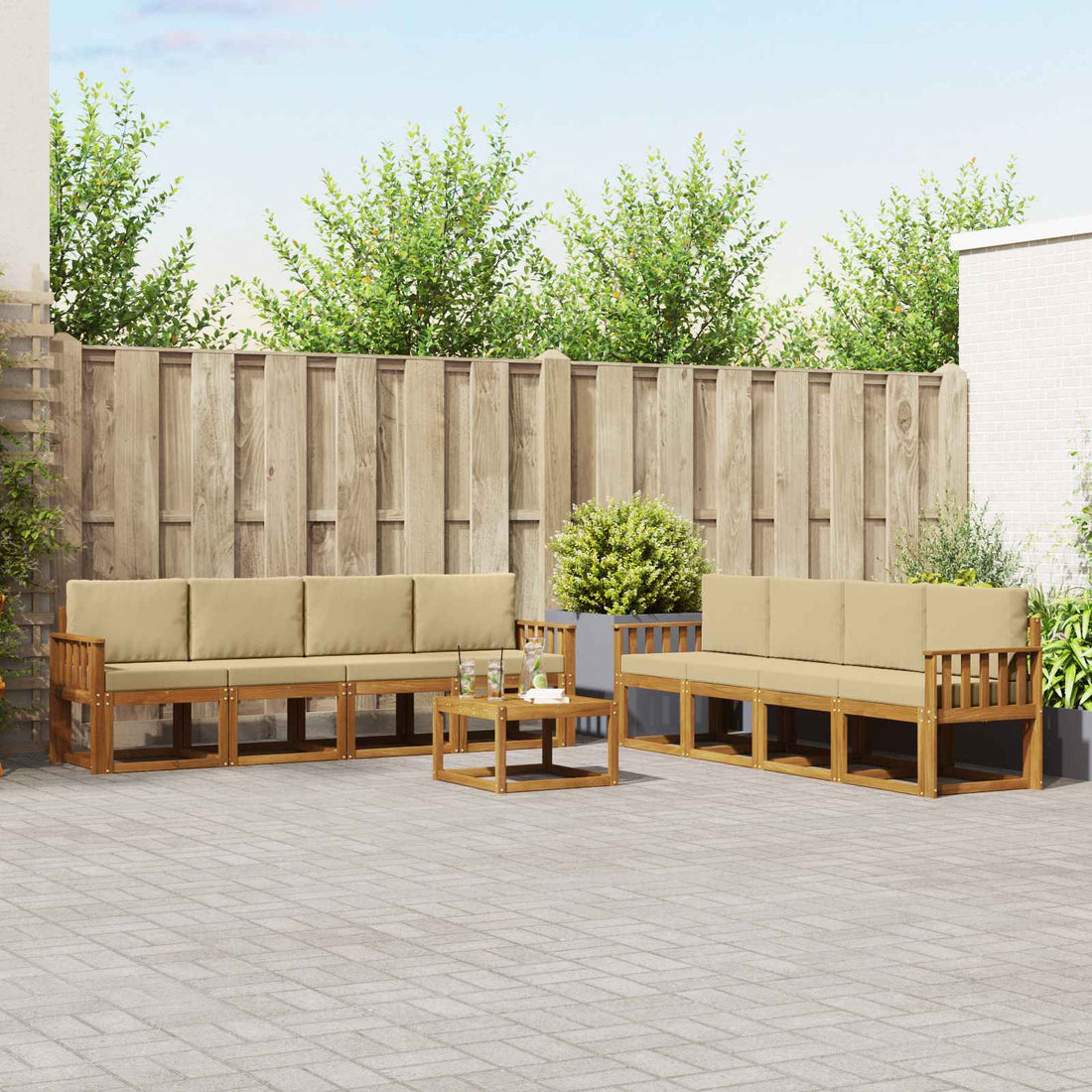 vidaXL Conjunto de sofás de exterior 9 uds. Natural y Beige