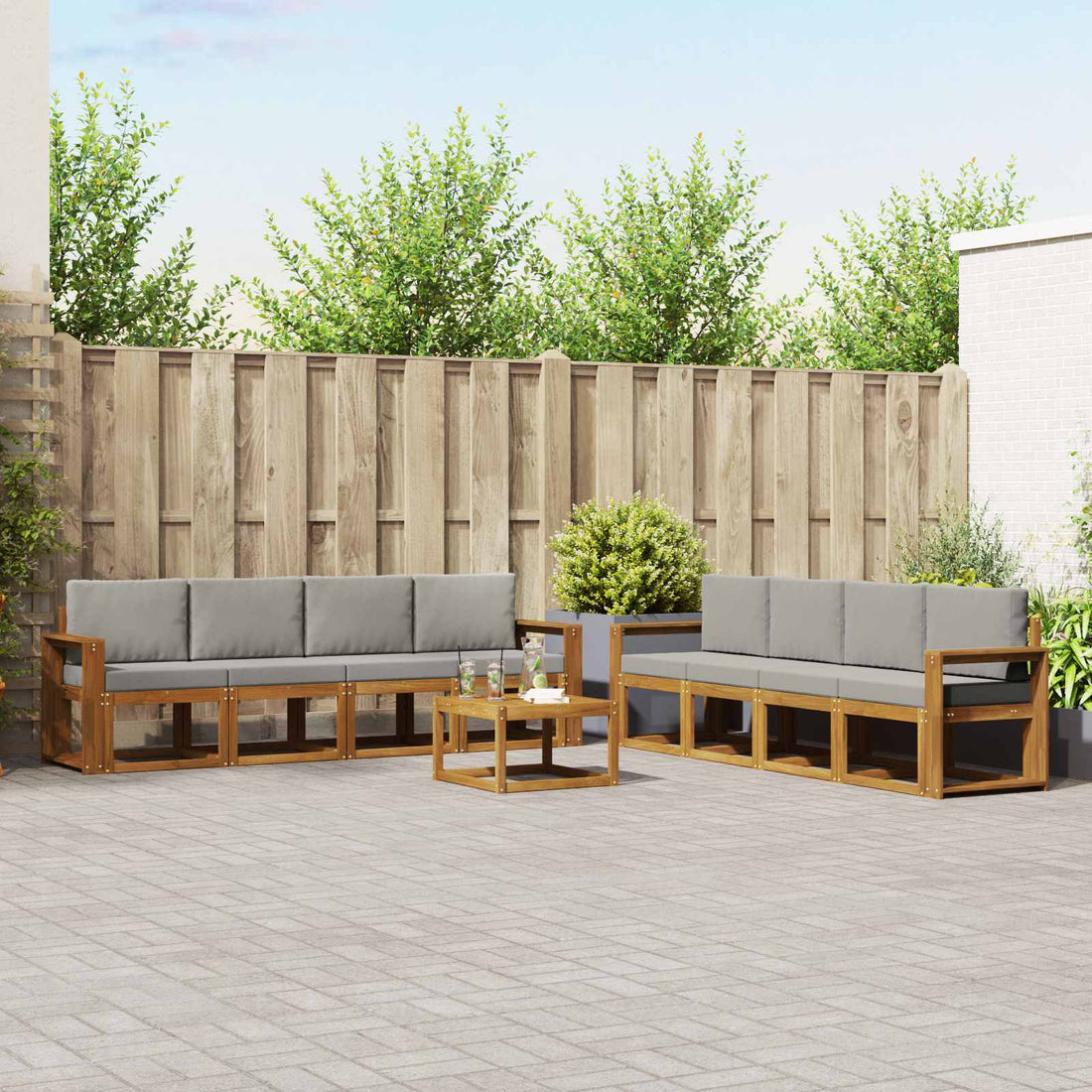 vidaXL Conjunto de sofás de exterior 9 uds. Gris Natural y Claro