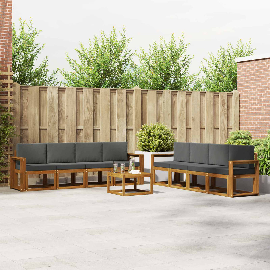 vidaXL Conjunto de sofás de exterior 9 uds. Natural y Antracita