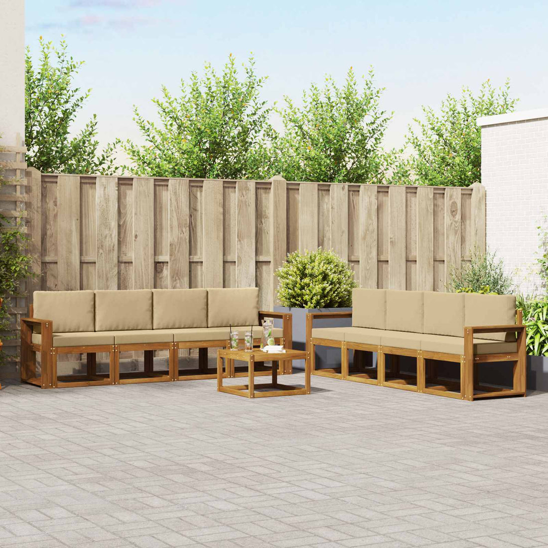 vidaXL Conjunto de sofás de exterior 9 uds. Natural y Beige