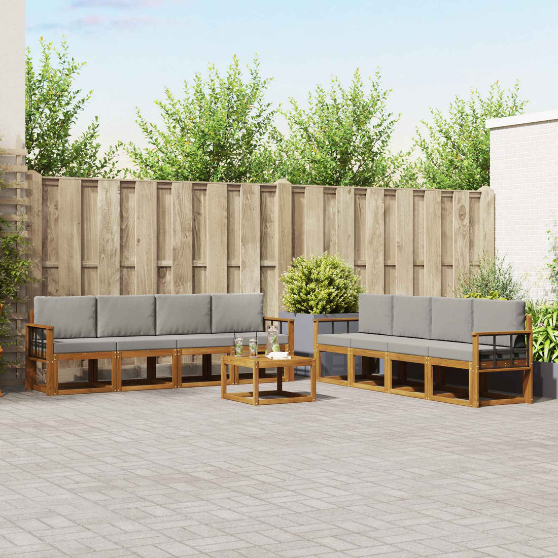 vidaXL Conjunto de sofás de exterior 9 uds. Gris Natural y Claro