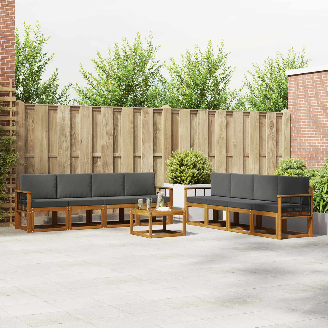 vidaXL Conjunto de sofás de exterior 9 uds. Natural y Antracita