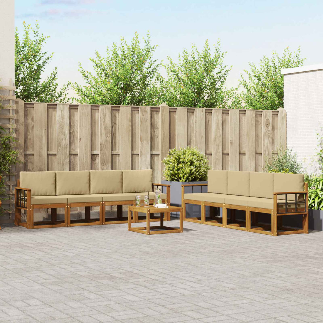 vidaXL Conjunto de sofás de exterior 9 uds. Natural y Beige
