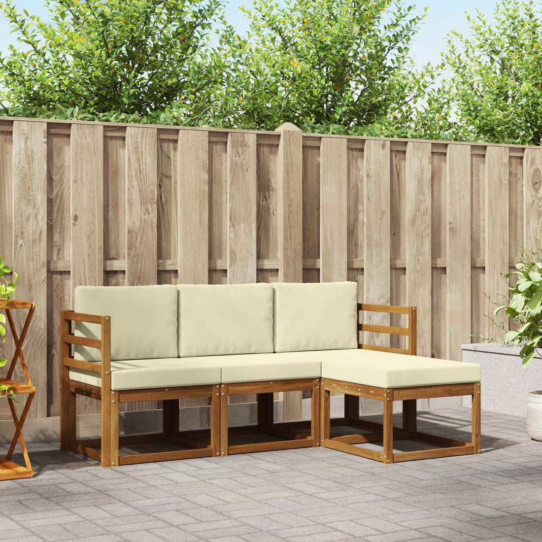 vidaXL Conjunto de sofás de exterior 4 uds. Natural y Crema