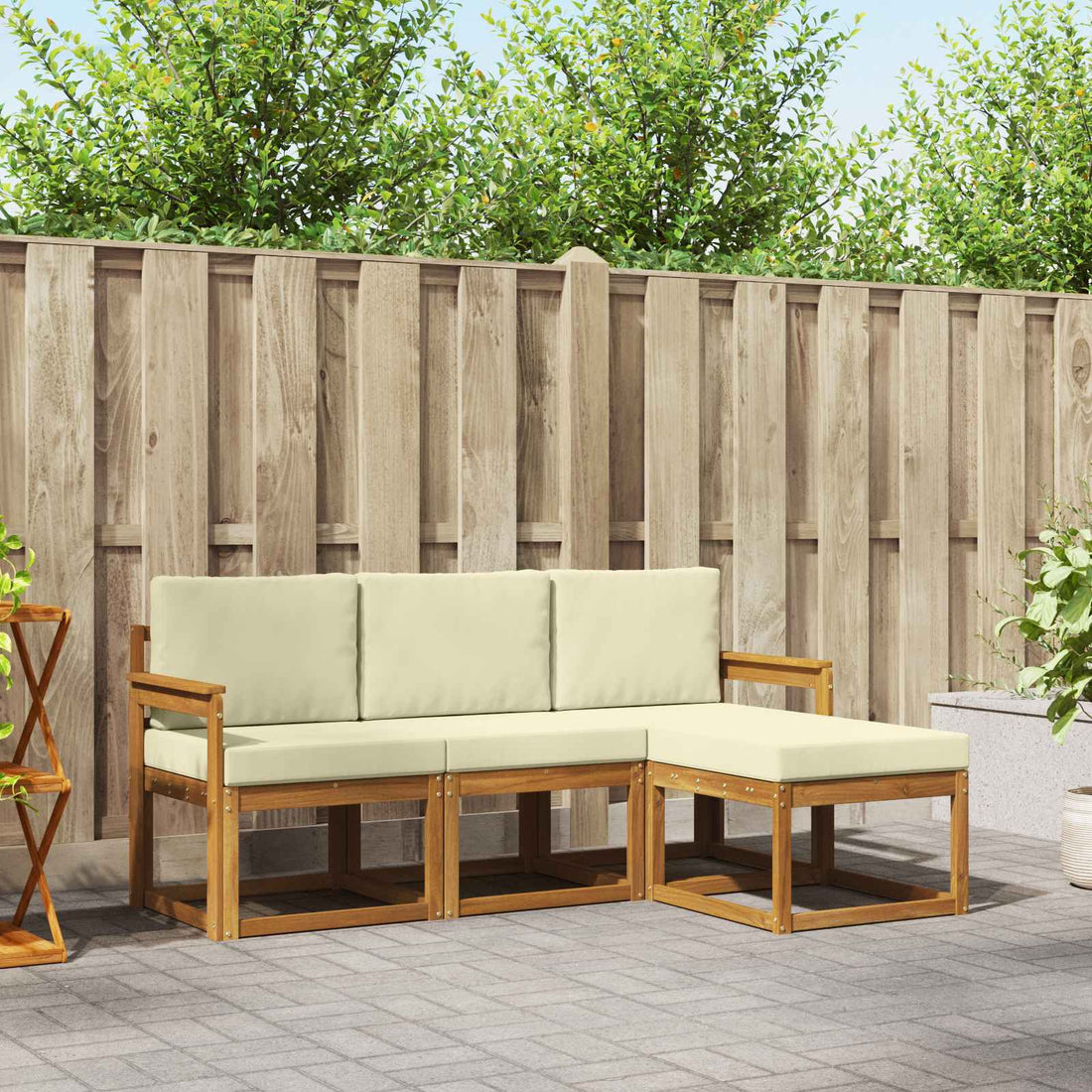 vidaXL Conjunto de sofás de exterior 4 uds. Natural y Crema