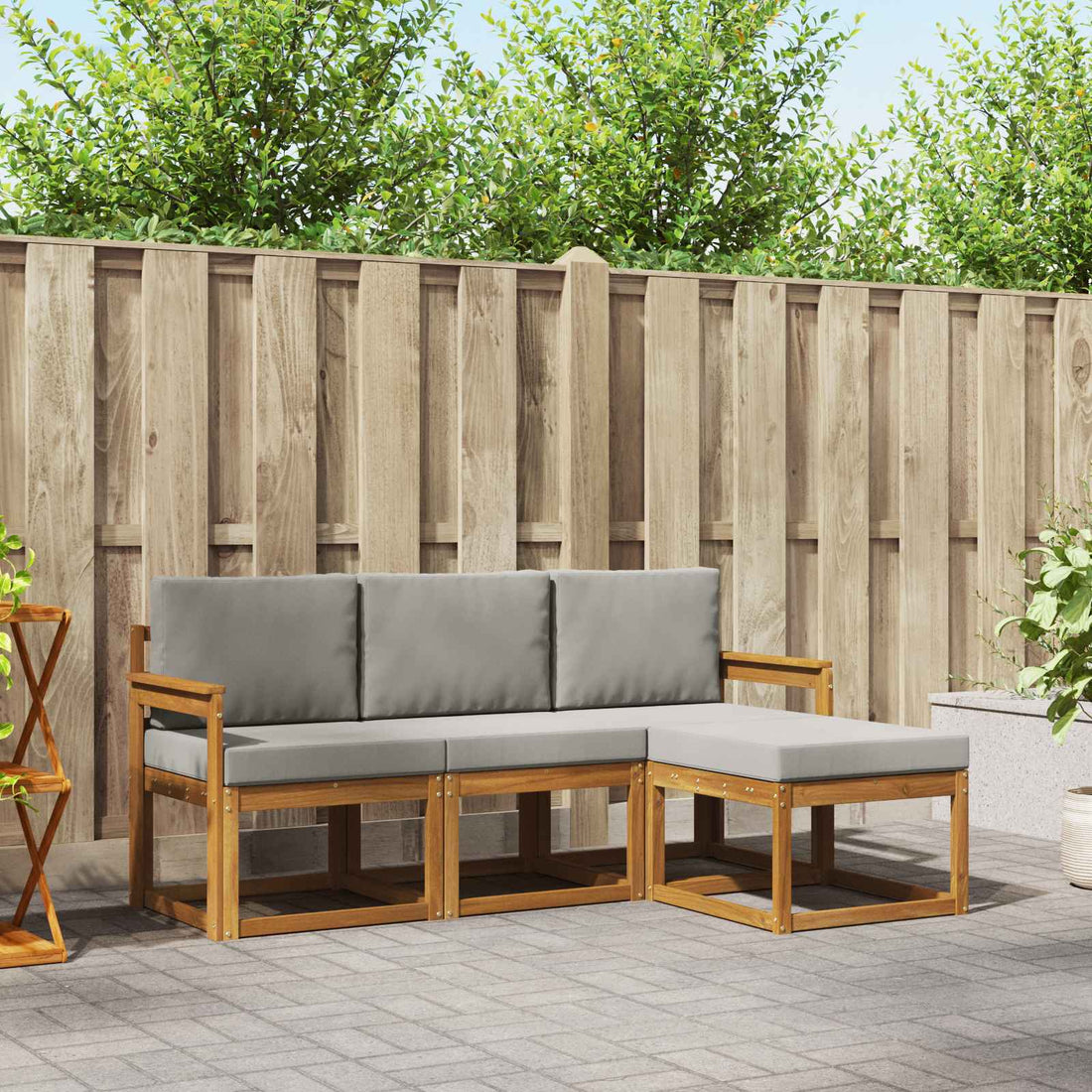 vidaXL Conjunto de sofás de exterior 4 uds. Gris Natural y Claro