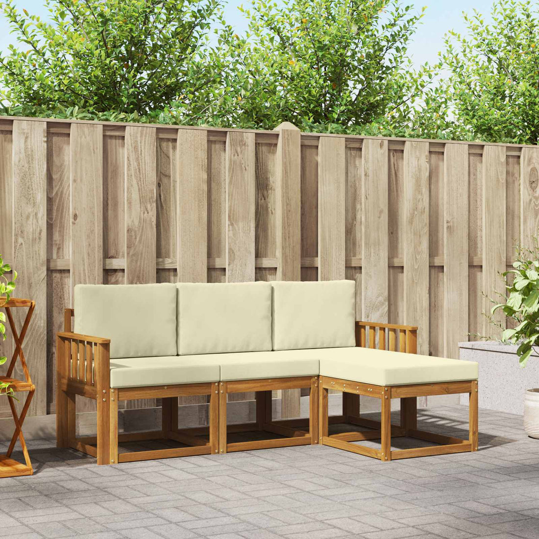 vidaXL Conjunto de sofás de exterior 4 uds. Natural y Crema