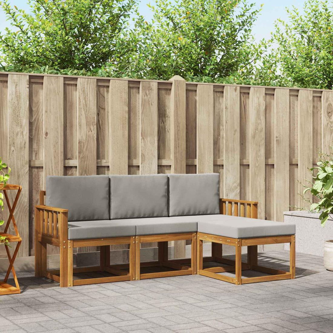 vidaXL Conjunto de sofás de exterior 4 uds. Gris Natural y Claro