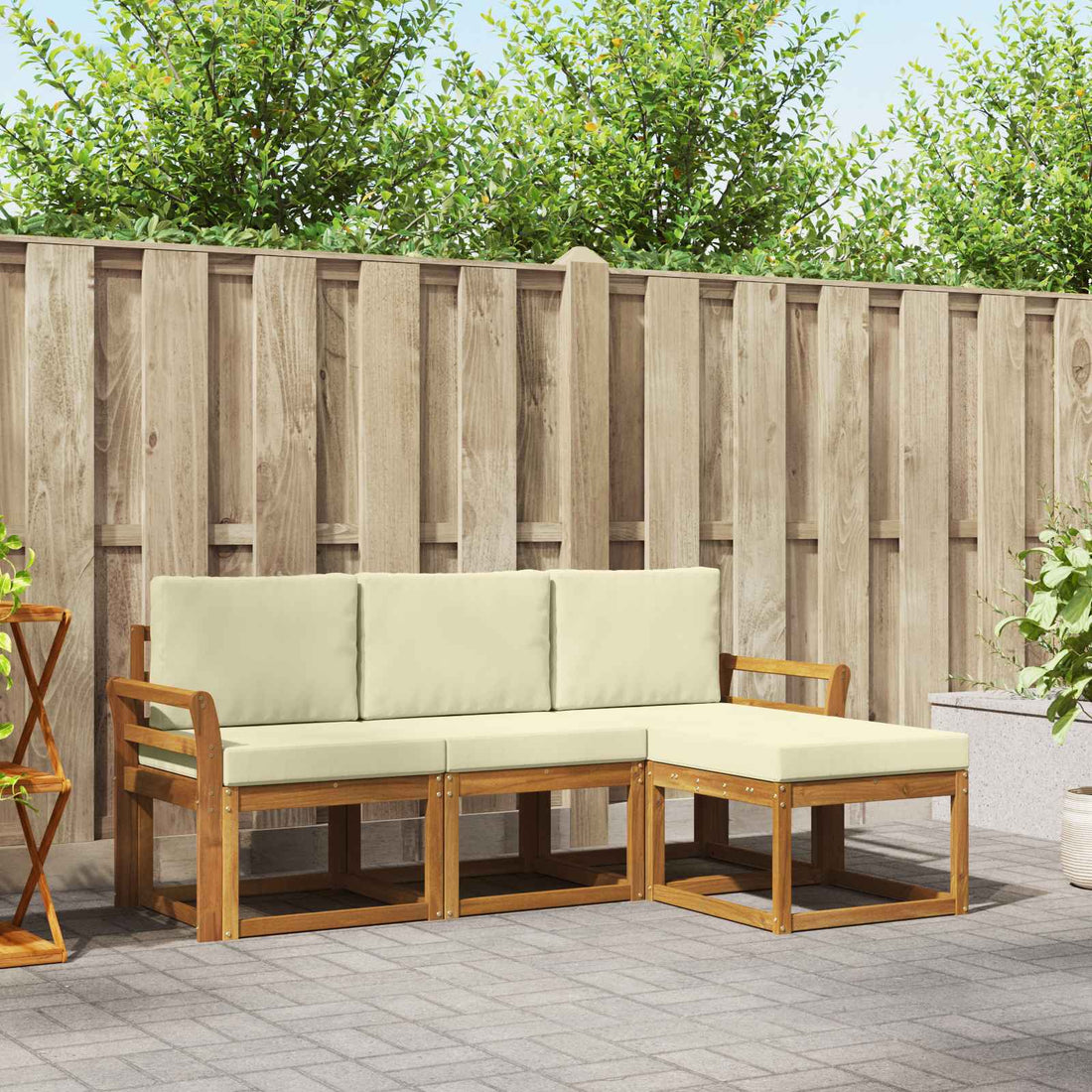 vidaXL Conjunto de sofás de exterior 4 uds. Natural y Crema