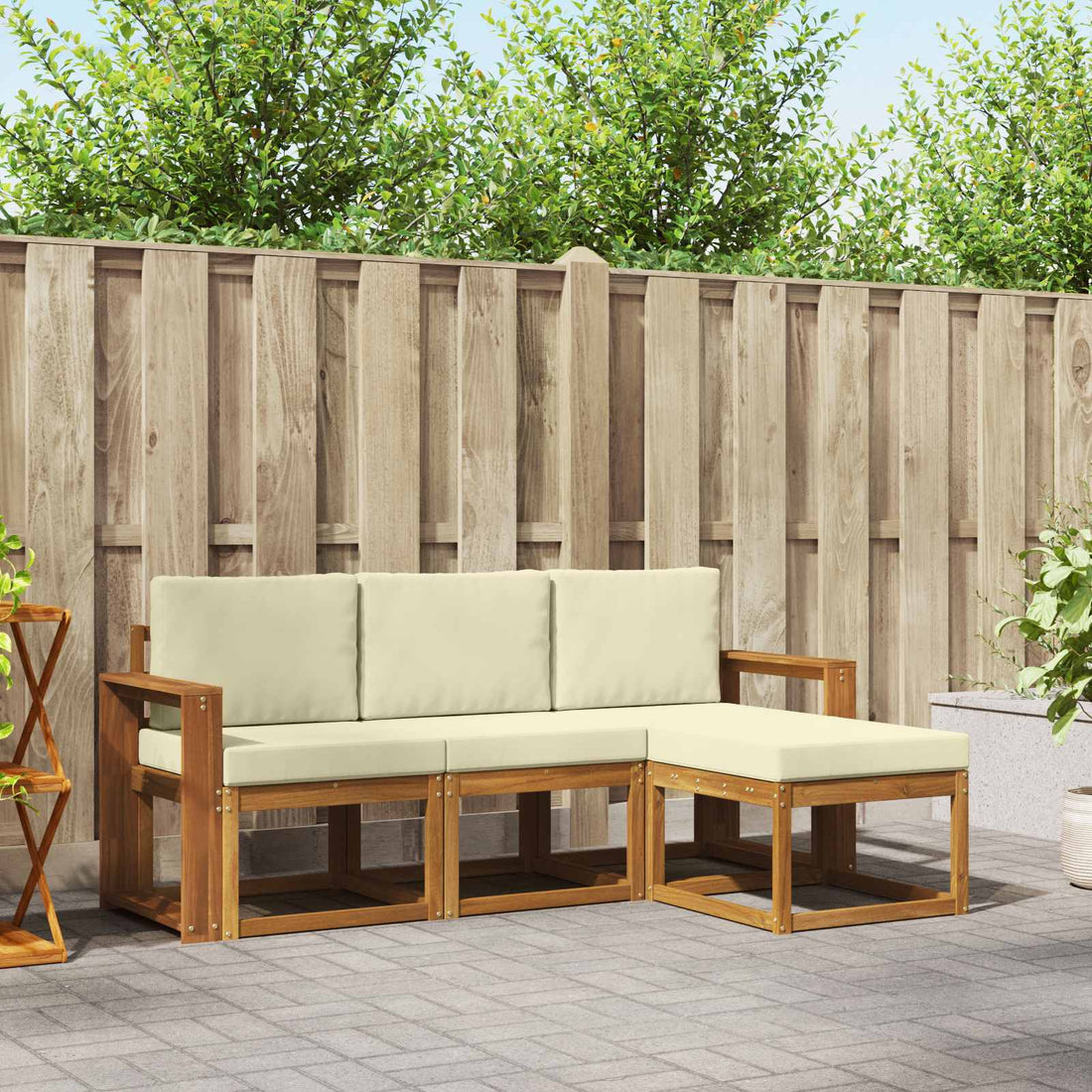 vidaXL Conjunto de sofás de exterior 4 uds. Natural y Crema