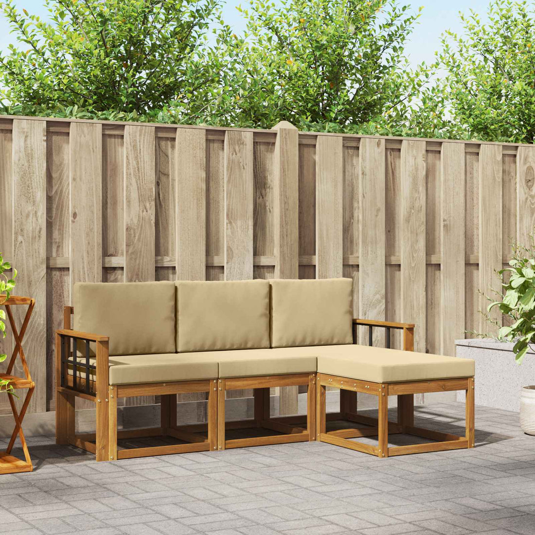 vidaXL Conjunto de sofás de exterior 4 uds. Natural y Beige