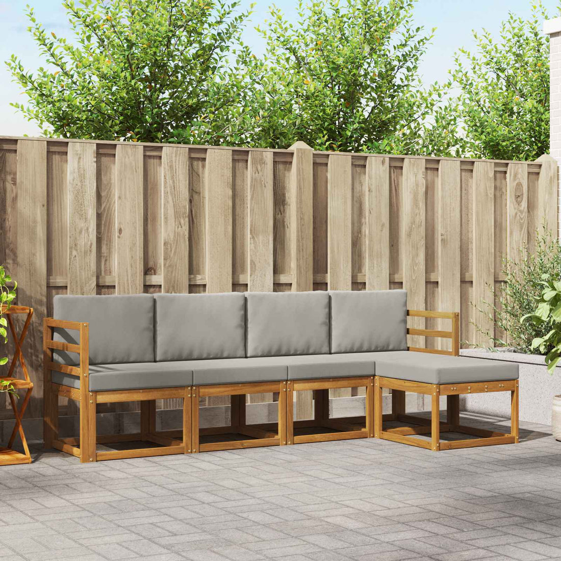 vidaXL Conjunto de sofás de exterior 5 uds. Gris Natural y Claro