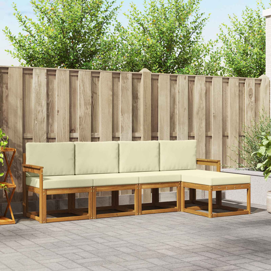 vidaXL Conjunto de sofás de exterior 5 uds. Natural y Crema