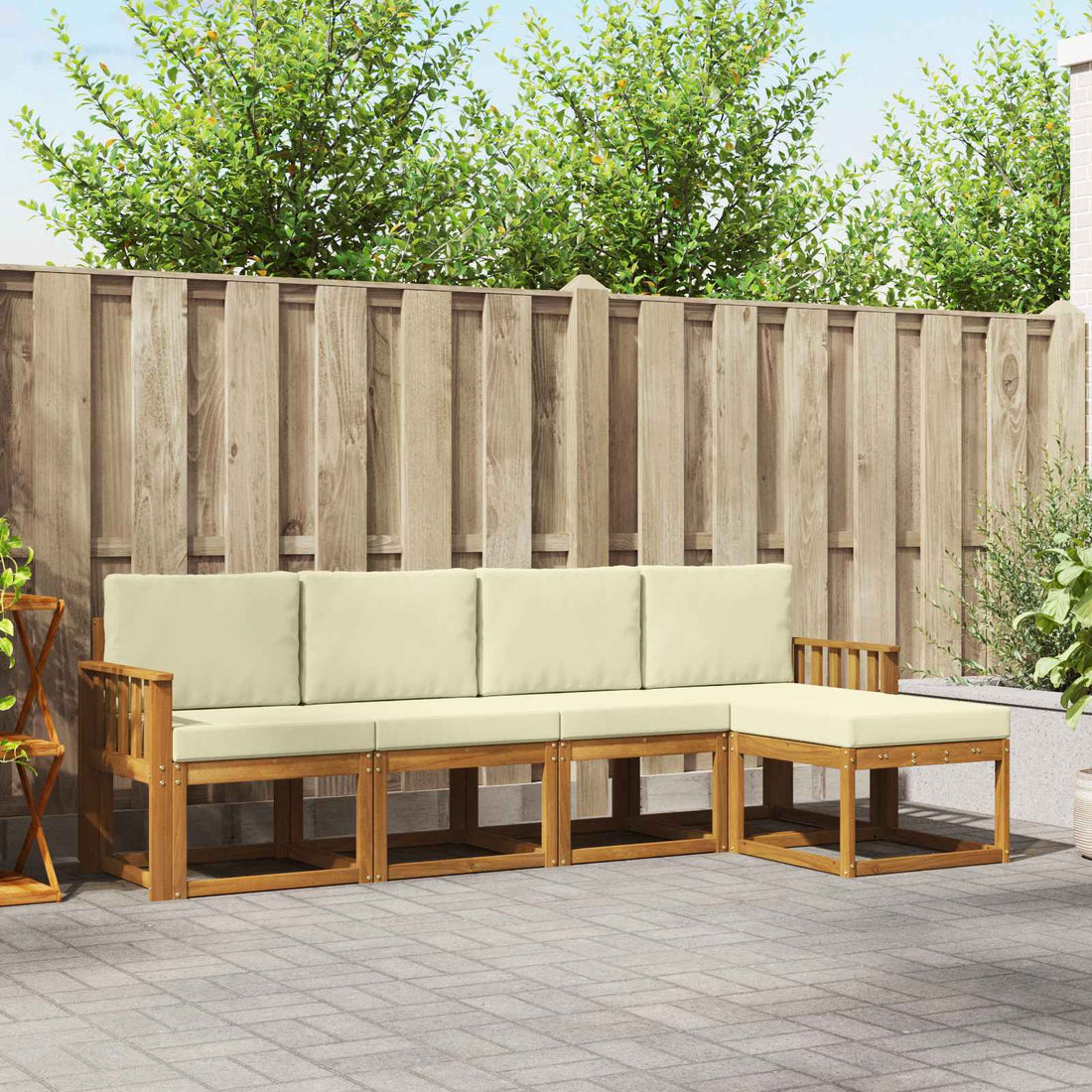 vidaXL Conjunto de sofás de exterior 5 uds. Natural y Crema