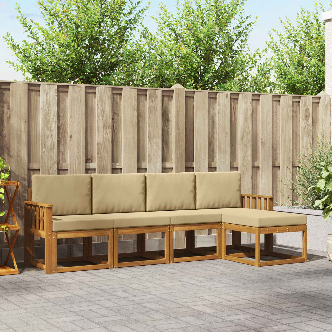vidaXL Conjunto de sofás de exterior 5 uds. Natural y Beige