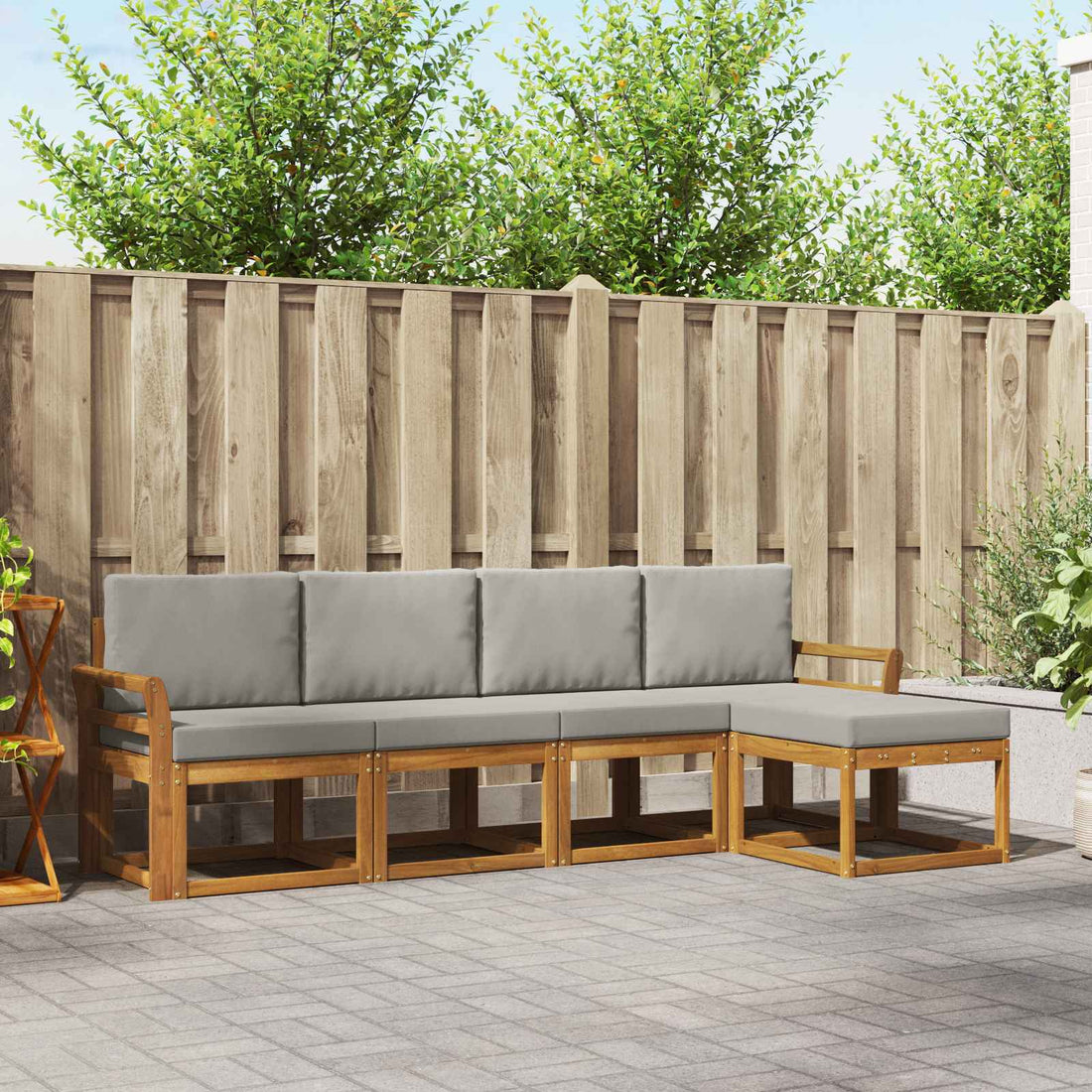 vidaXL Conjunto de sofás de exterior 5 uds. Gris Natural y Claro