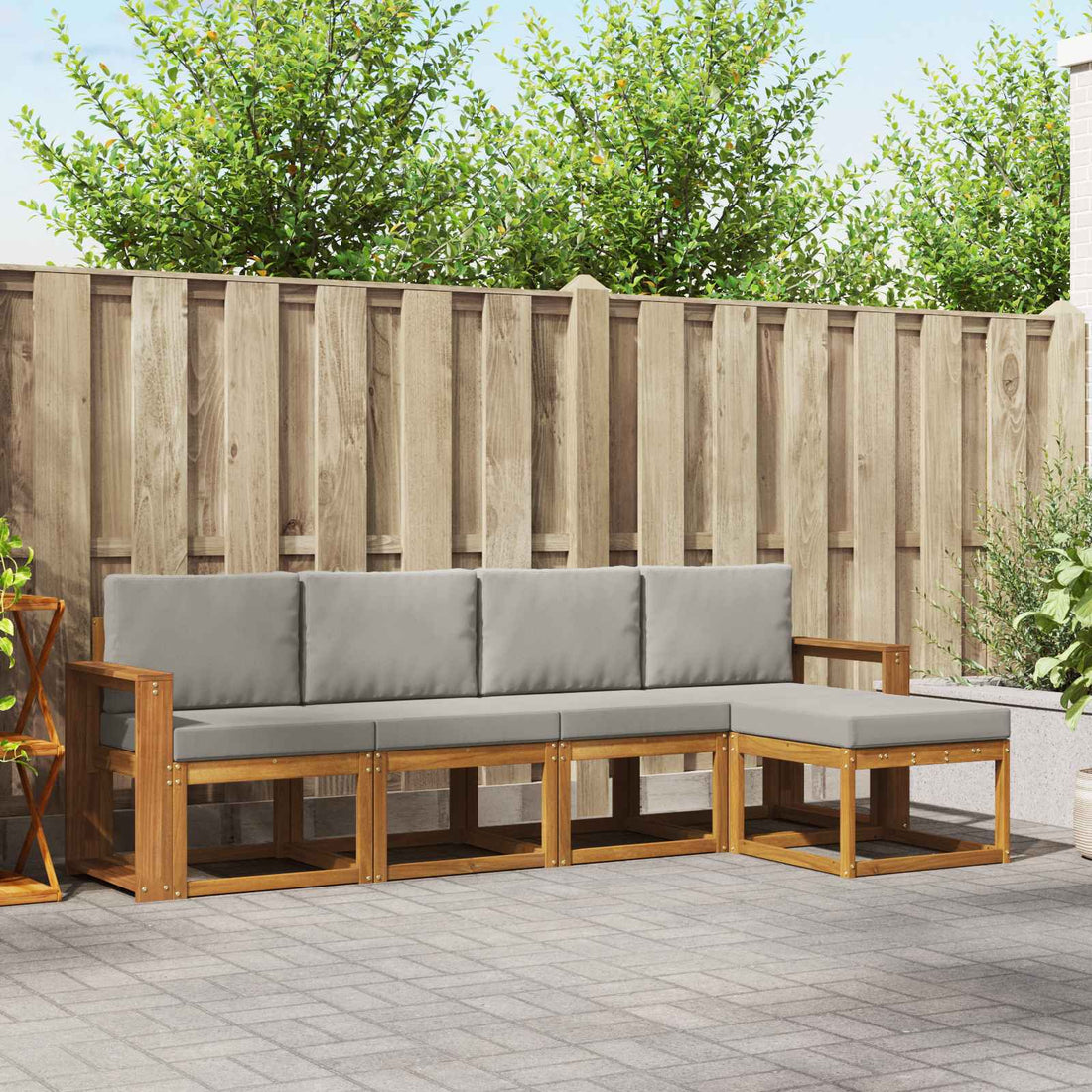 vidaXL Conjunto de sofás de exterior 5 uds. Gris Natural y Claro