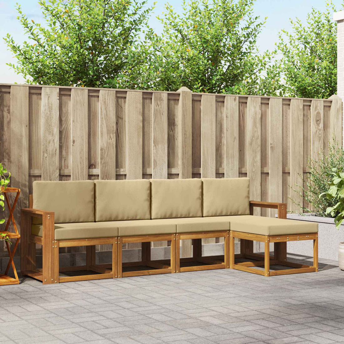 vidaXL Conjunto de sofás de exterior 5 uds. Natural y Beige