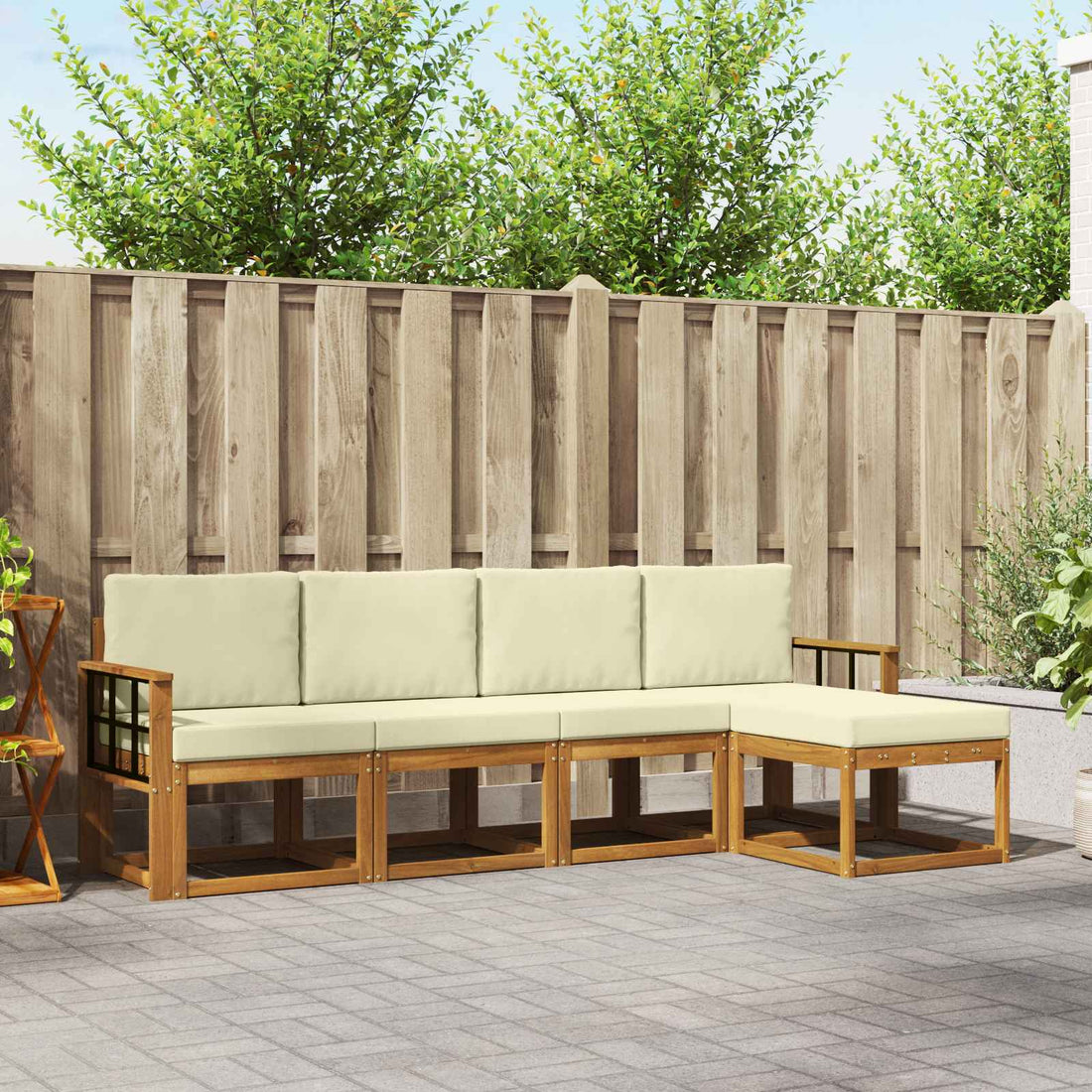 vidaXL Conjunto de sofás de exterior 5 uds. Natural y Crema