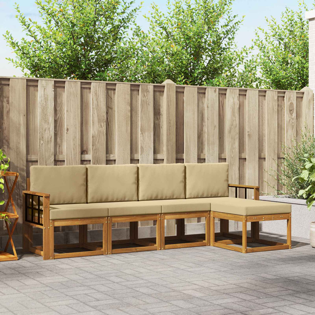 vidaXL Conjunto de sofás de exterior 5 uds. Natural y Beige