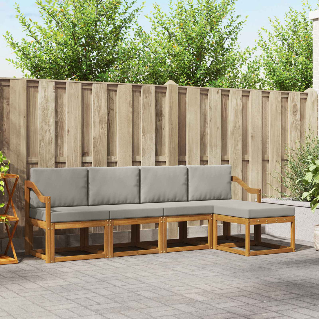 vidaXL Conjunto de sofás de exterior 5 uds. Gris Natural y Claro