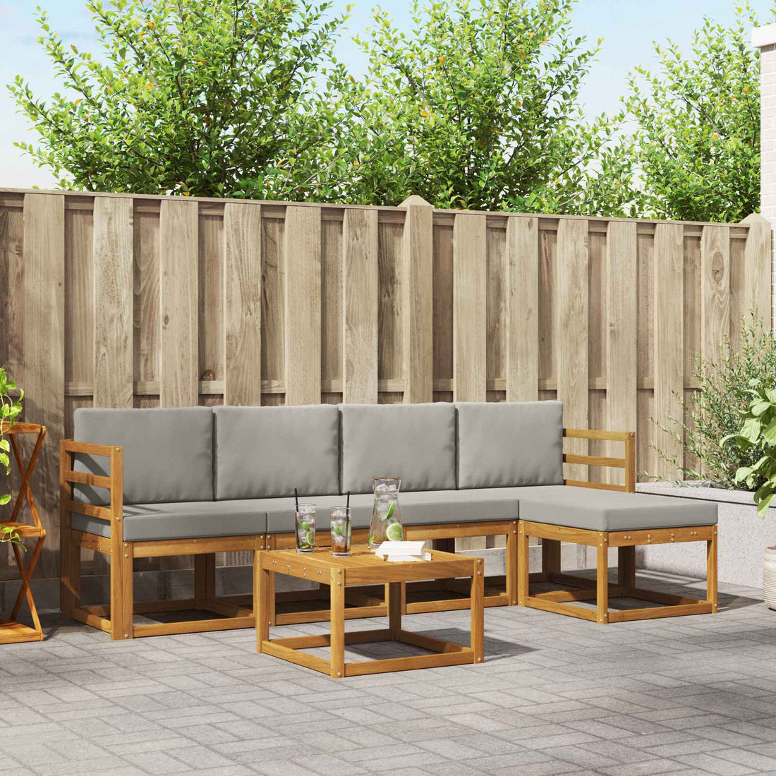 vidaXL Conjunto de sofás de exterior 6 uds. Gris Natural y Claro