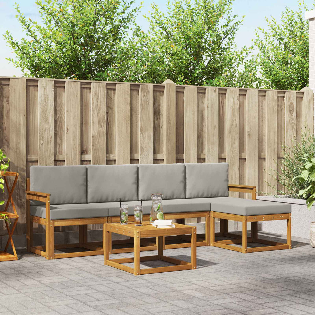 vidaXL Conjunto de sofás de exterior 6 uds. Gris Natural y Claro