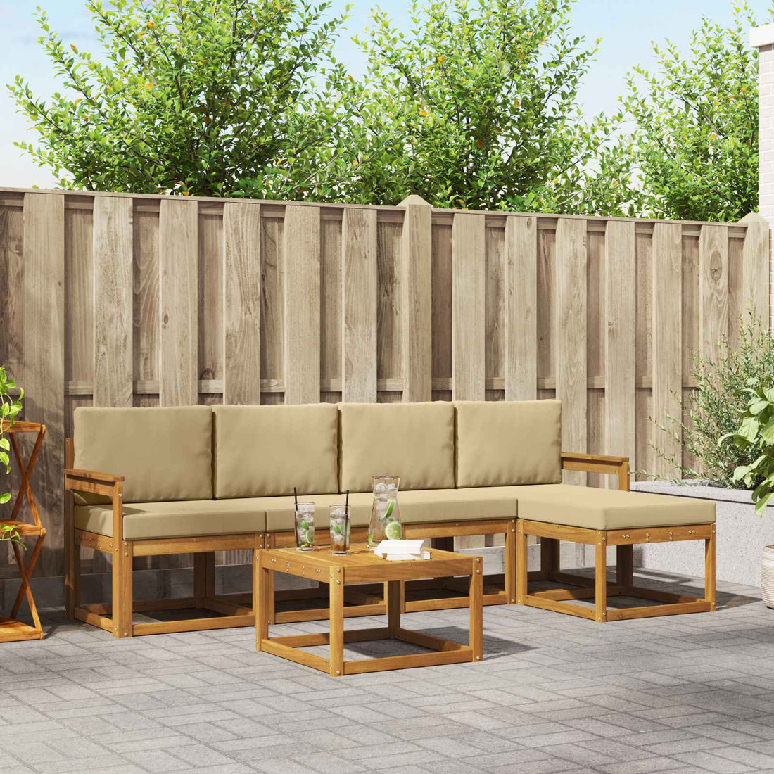 vidaXL Conjunto de sofás de exterior 6 uds. Natural y Beige