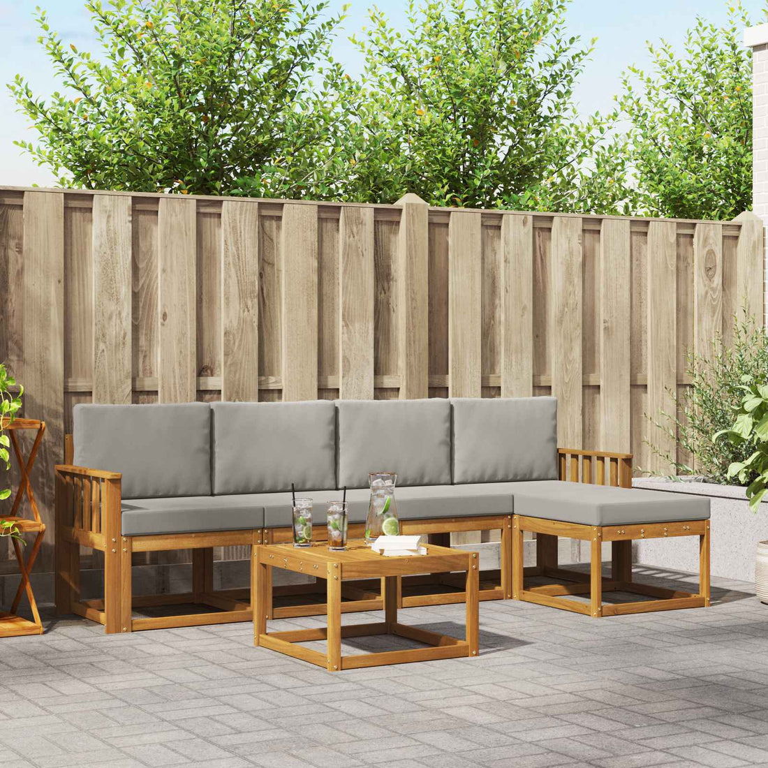vidaXL Conjunto de sofás de exterior 6 uds. Gris Natural y Claro