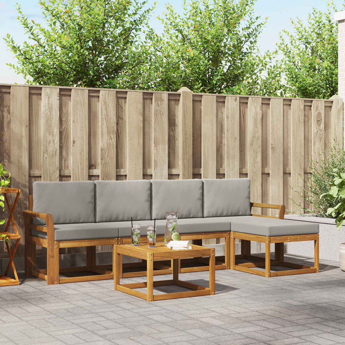 vidaXL Conjunto de sofás de exterior 6 uds. Gris Natural y Claro