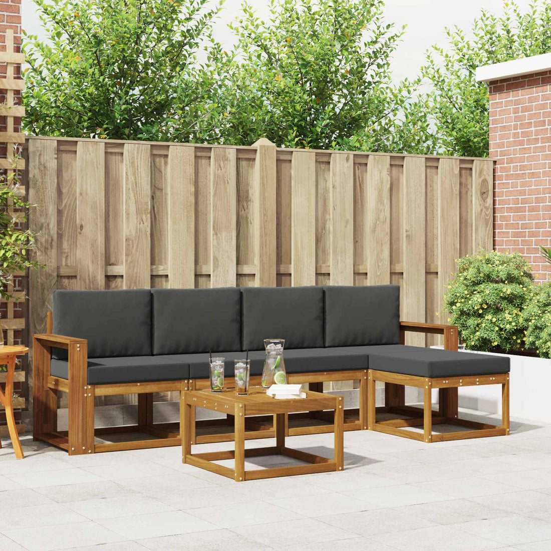 vidaXL Conjunto de sofás de exterior 6 uds. Natural y Antracita