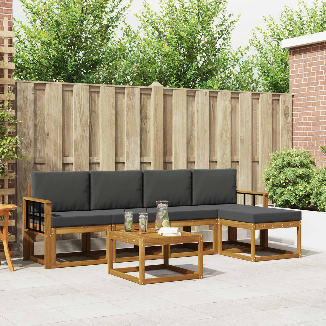 vidaXL Conjunto de sofás de exterior 6 uds. Natural y Antracita