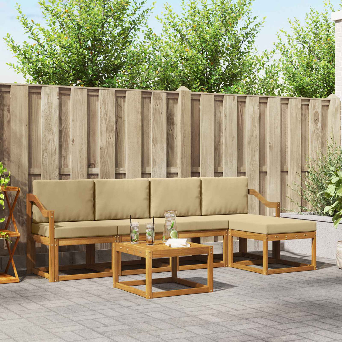 vidaXL Conjunto de sofás de exterior 6 uds. Natural y Beige