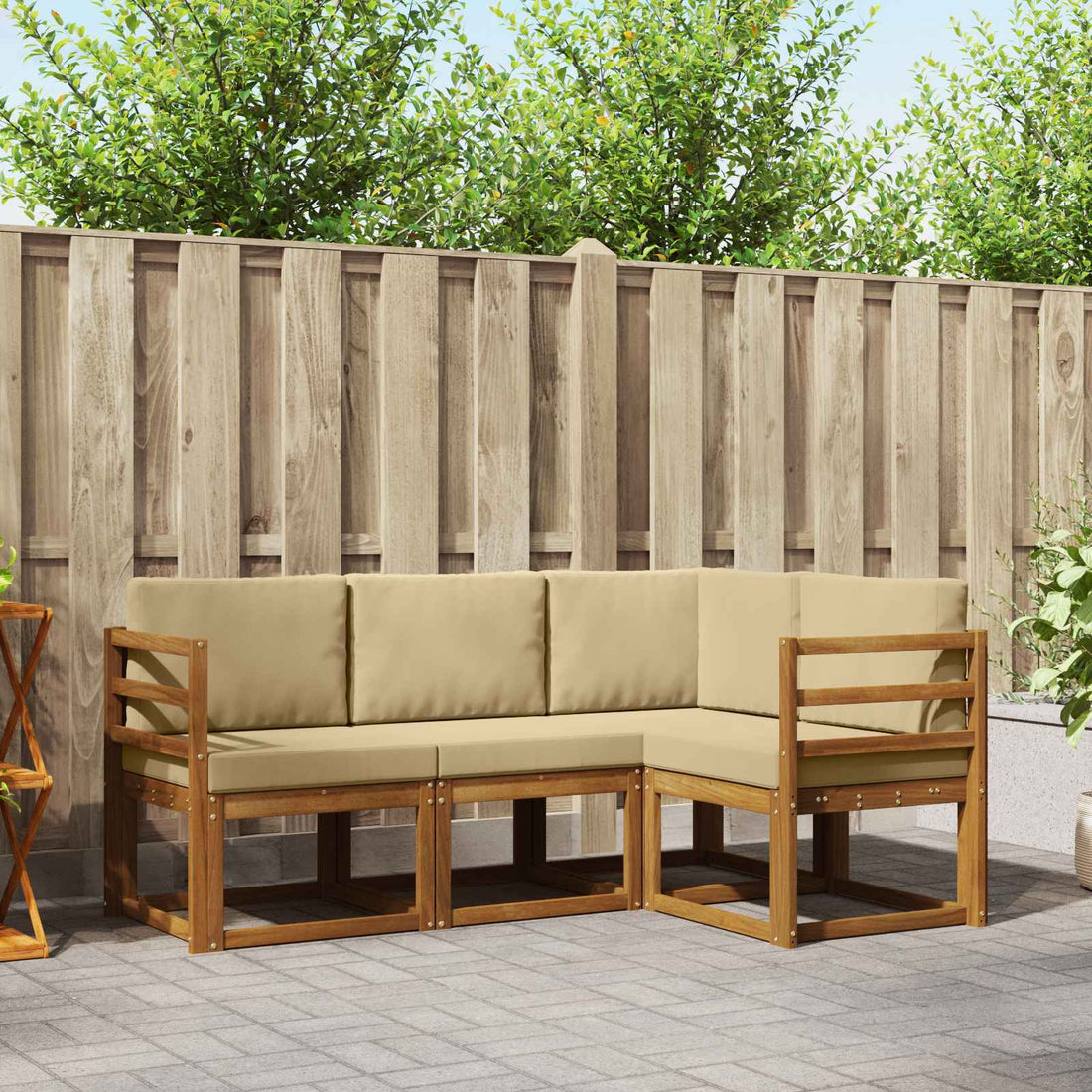 vidaXL Conjunto de sofás de exterior 4 uds. Natural y Beige