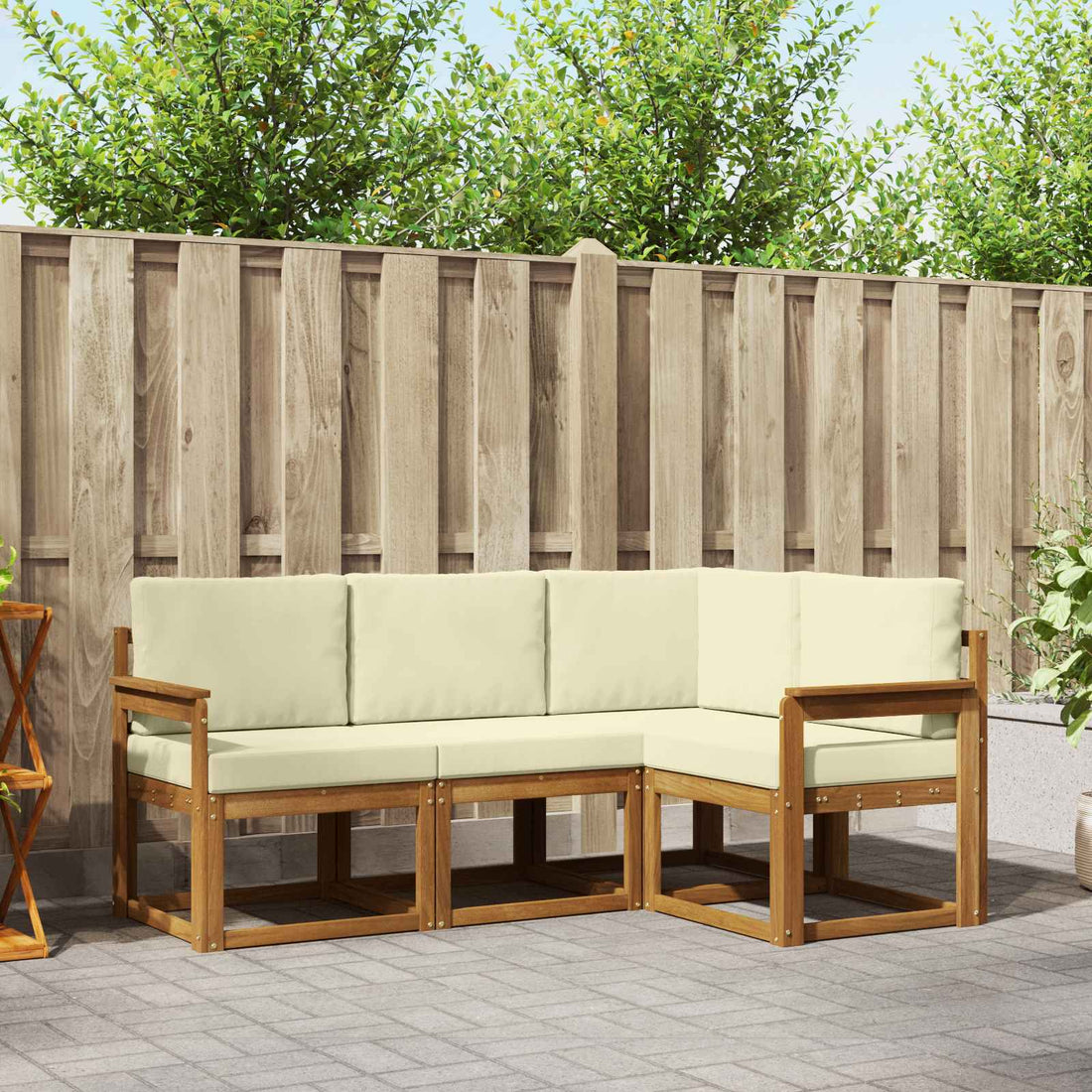 vidaXL Conjunto de sofás de exterior 4 uds. Natural y Crema
