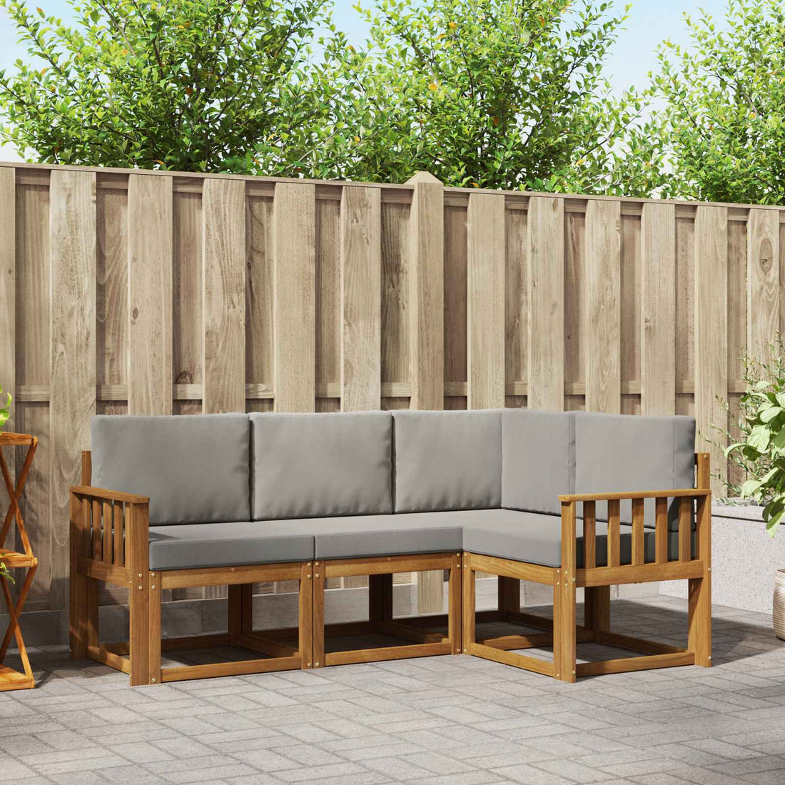 vidaXL Conjunto de sofás de exterior 4 uds. Gris Natural y Claro