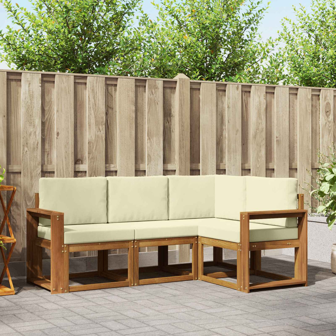 vidaXL Conjunto de sofás de exterior 4 uds. Natural y Crema